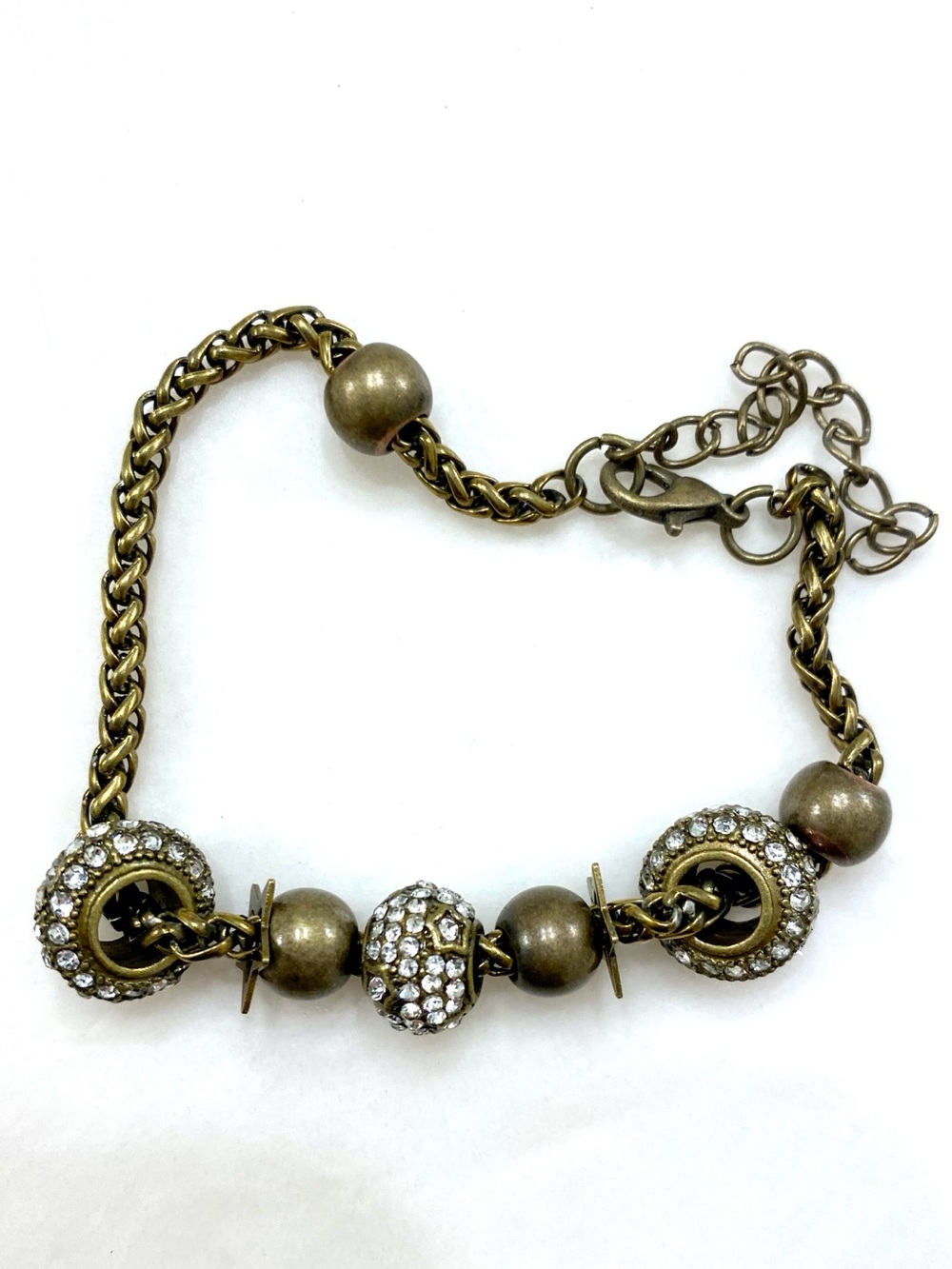 paparazzi Antique Gold-Tone Pave & Bead Charm Bracelet